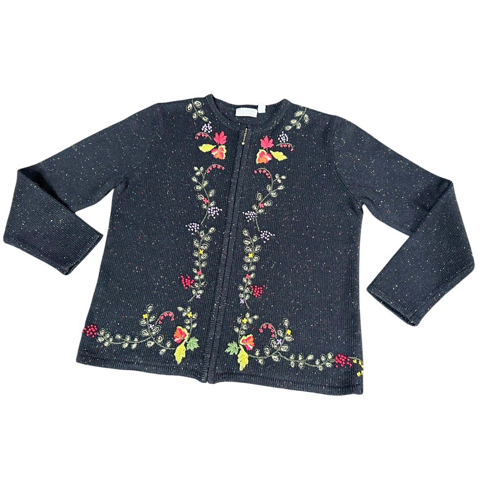 Vintage Fall Croft & Barrow Cardigan Embroidered Zip  M Cottagecore Rustic
